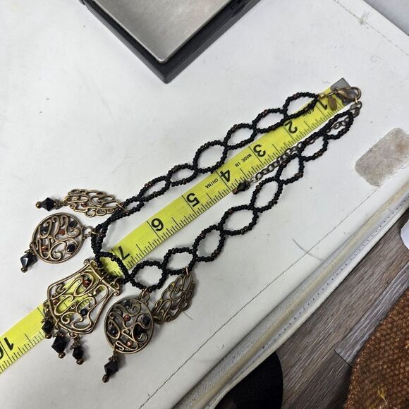 CHICO'S Gold Black Beaded Bohemian Boho Seed Bed Pendant Necklace - Picture 5 of 5